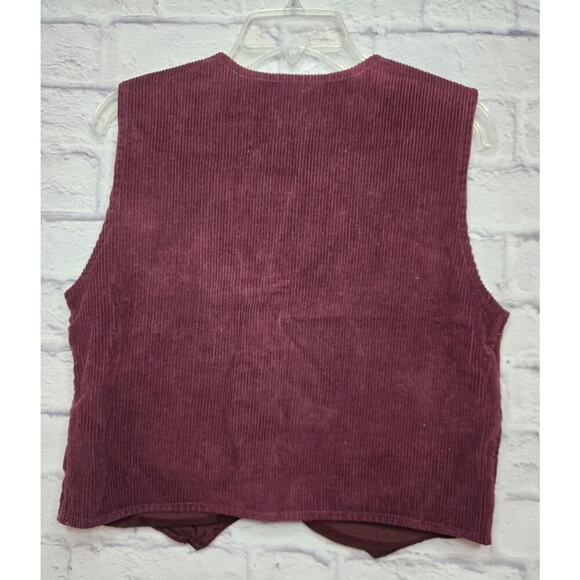 Vintage Northcrest corduroy cotton burgundy embroidered 90s Vest medium. - Picture 3 of 6